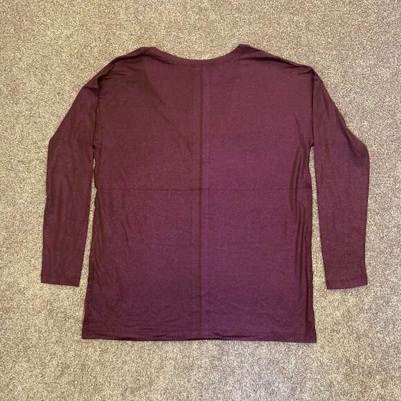 Express Women's Supersoft Relaxed Shine V-Neck Long Sleeve Tee Wine Size XS NWT - Picture 7 of 13